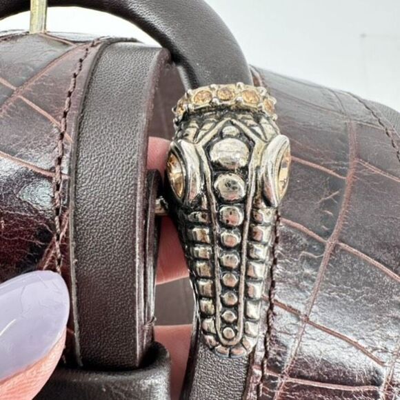 Carlisle Women\'s Leather Crocodile Head Tail‎ Rhinestones Buckle Belt Brown XS main image 13